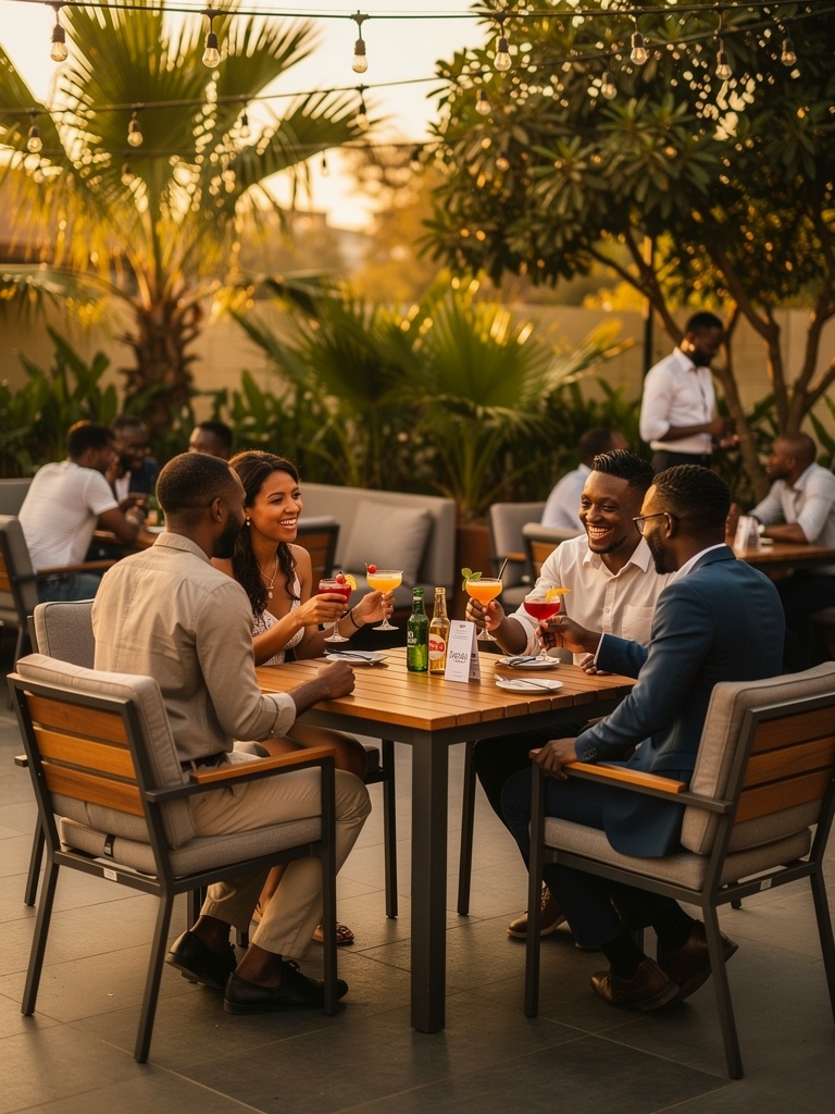Friends enjoying drinks at an outdoor hangout